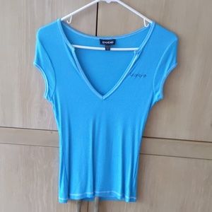 Bebe Swarovski Logo ribbed knit Tee